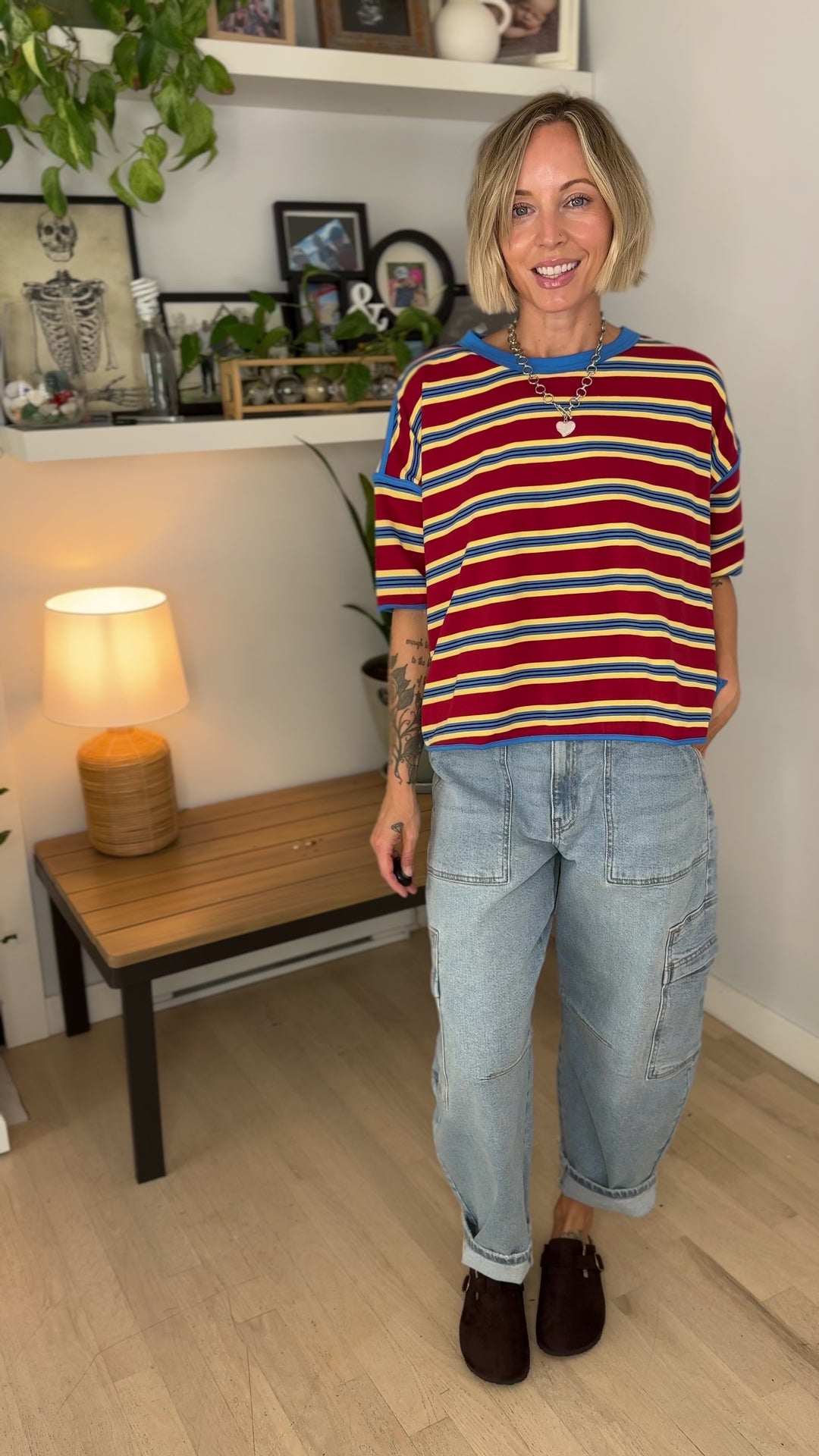 Lynden Soft Stripe Pullover Top- RED/BLUE