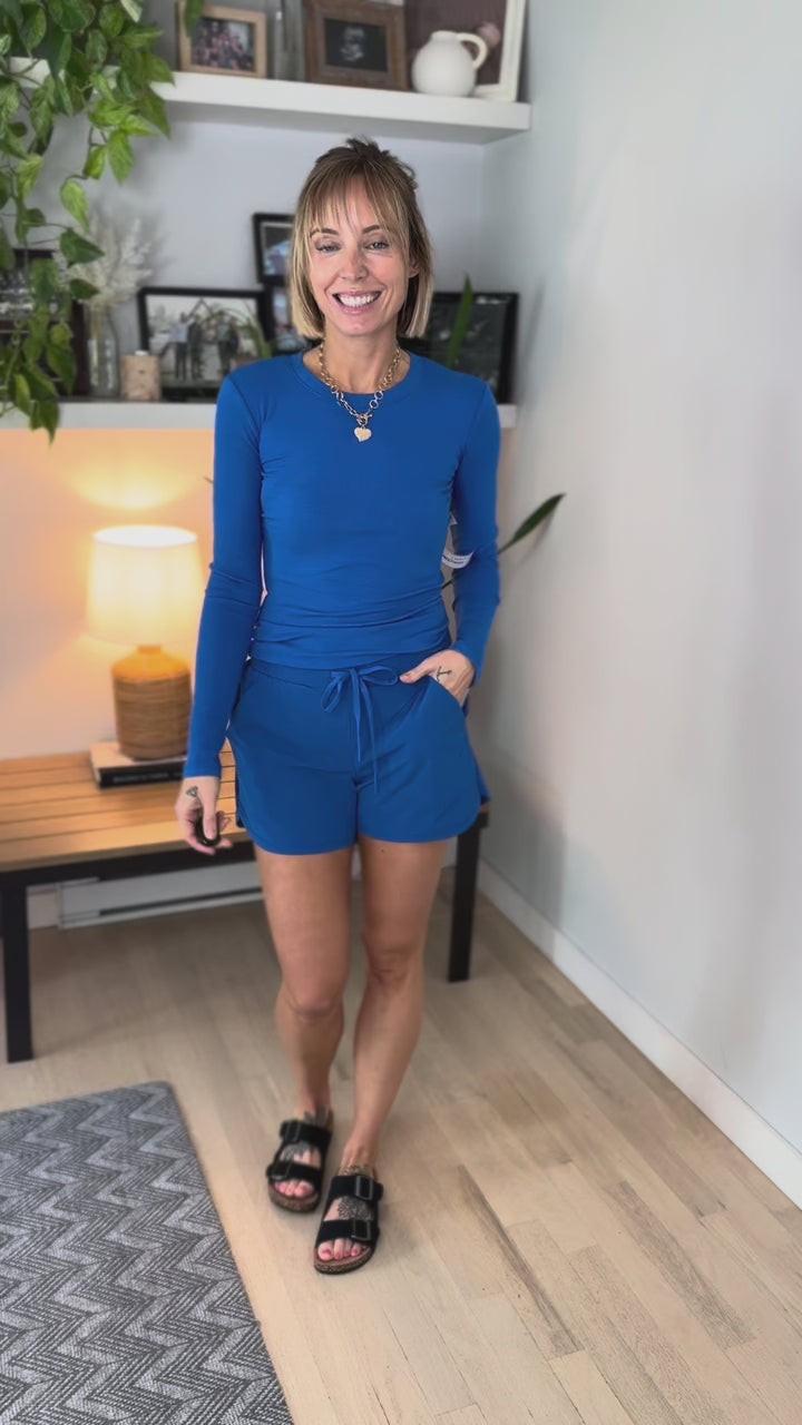 Mono B Linley Micro Ribbed Long Sleeve- DEEP INDIGO