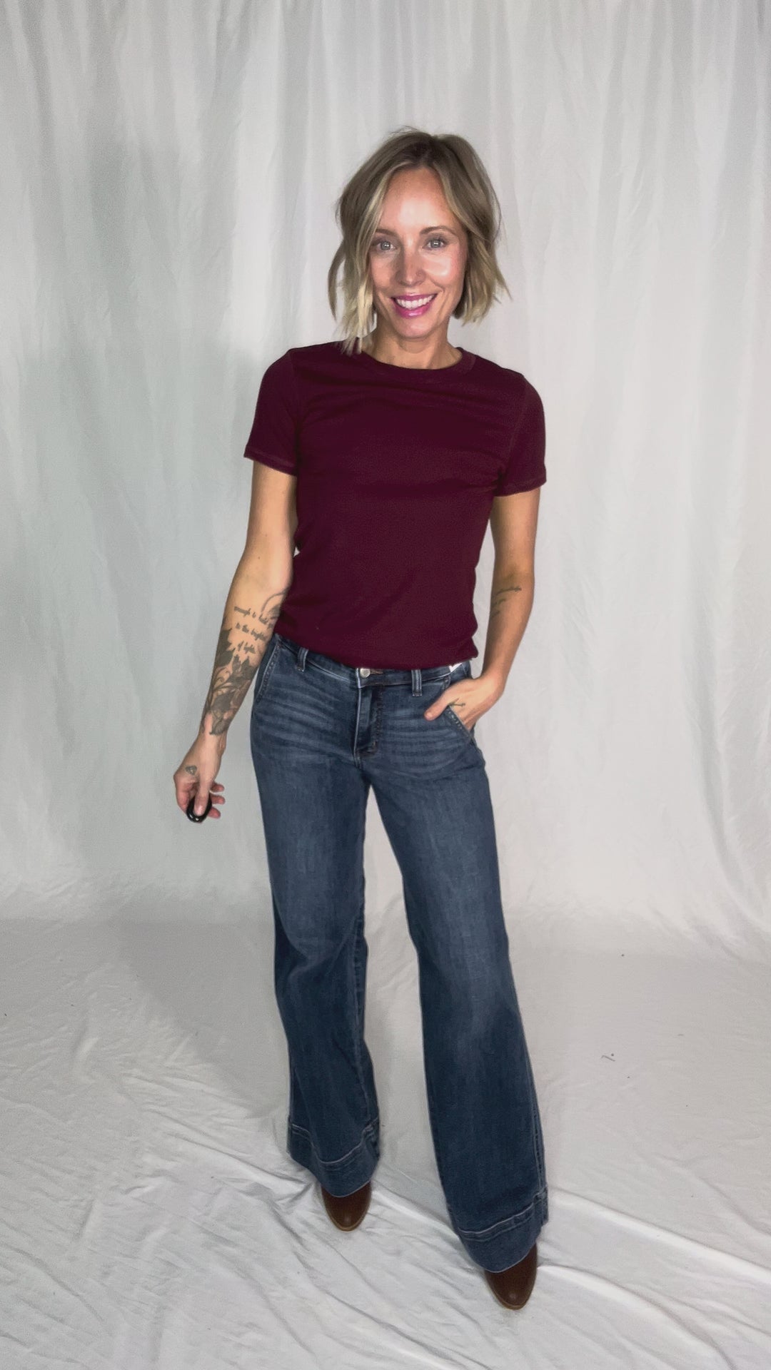 Beth Ribbed Short Sleeve- BURGUNDY