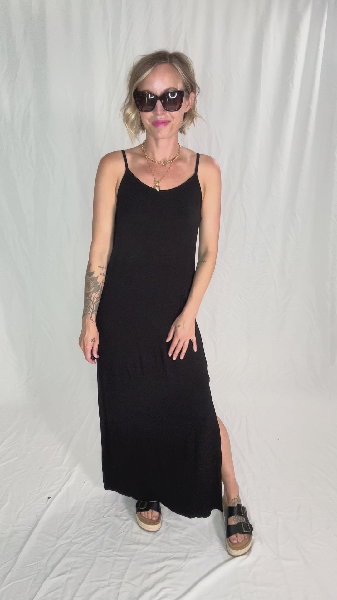 Sandy Bamboo Spaghetti Tank Maxi Dress- BLACK-FINAL SALE