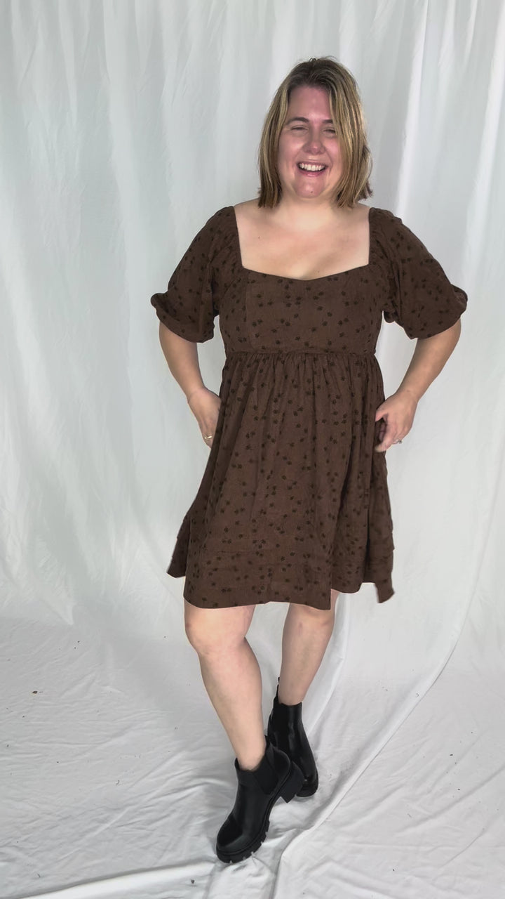 Ashby Corded Baby Doll Dress- MOCHA