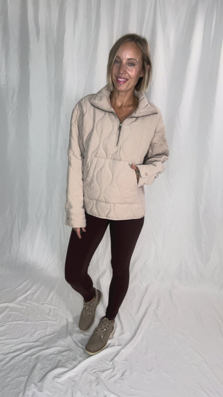 Elmwood Quilted 1/4 Zip Jacket- TAUPE