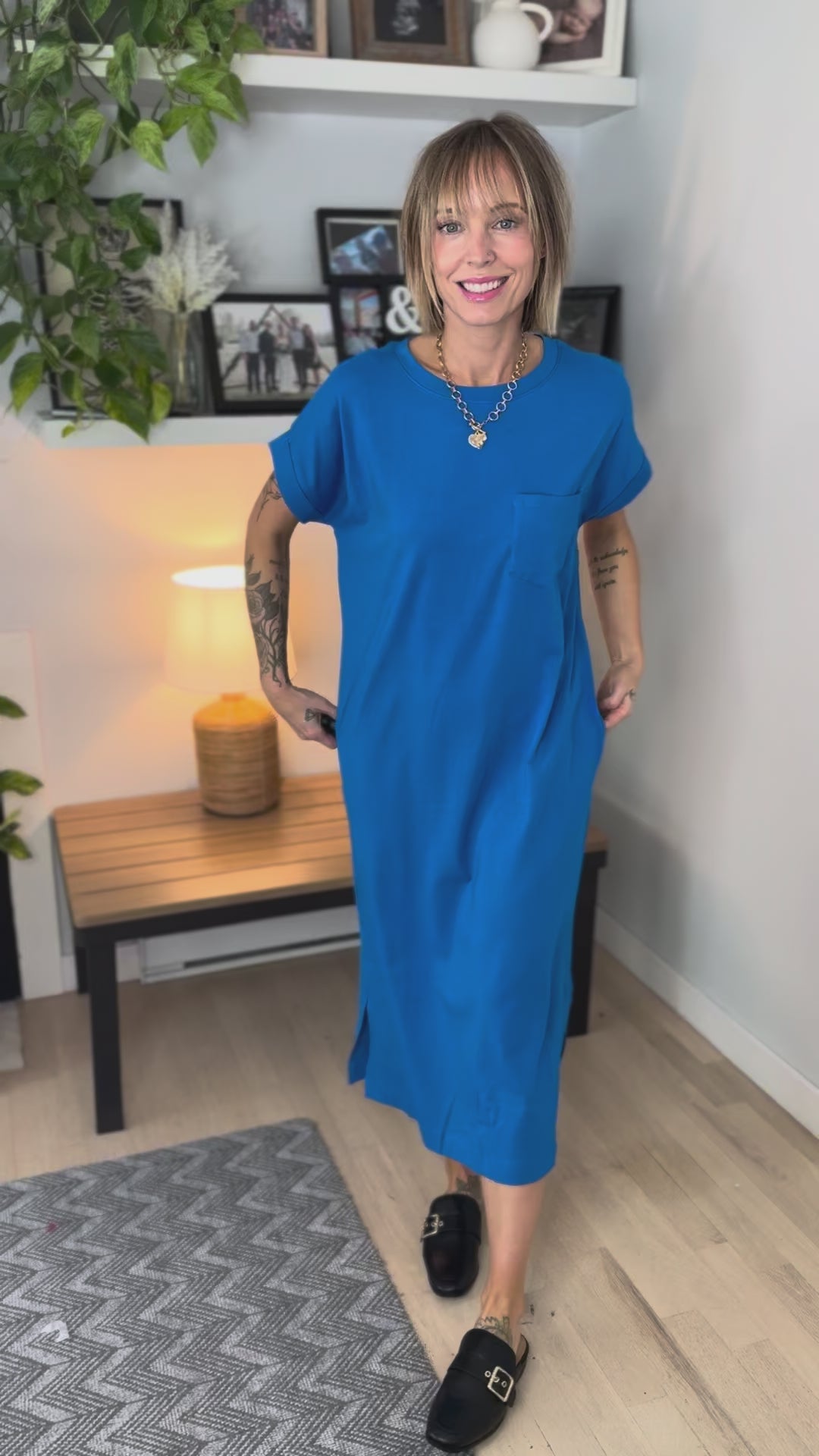 Yara Stretch Cotton Midi Dress- OCEAN BLUE