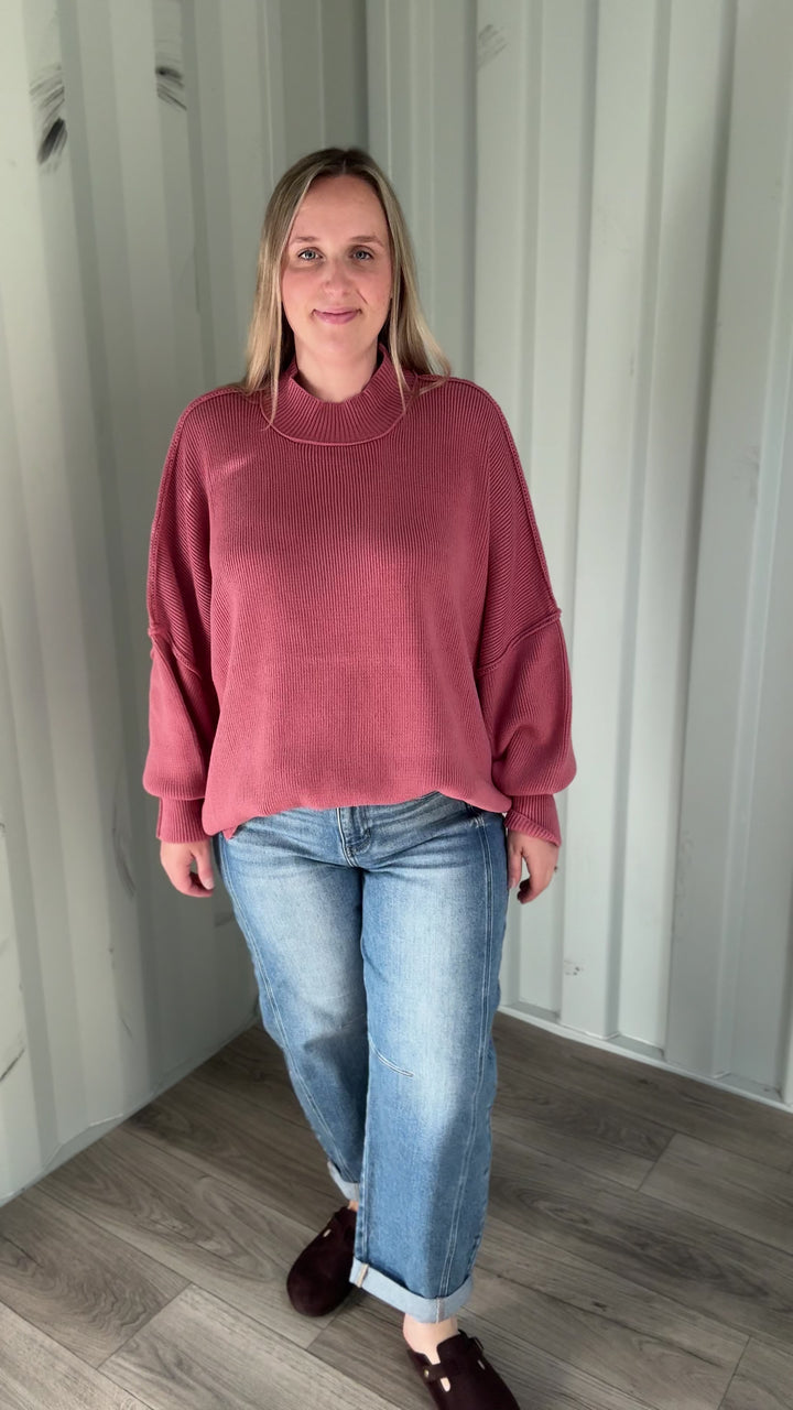 Frosted Pines Oversized Side Slit Sweater- WINTER ROSE