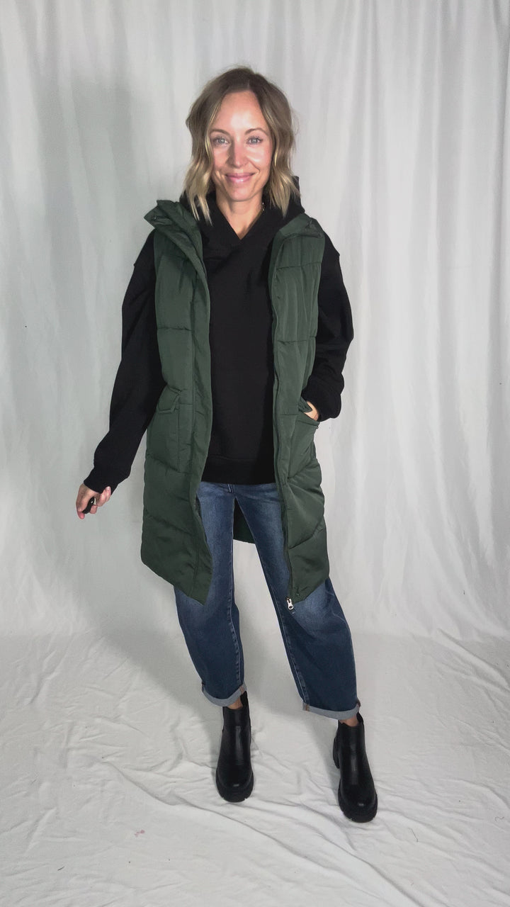 Remington Longline Puffer Vest- GREEN