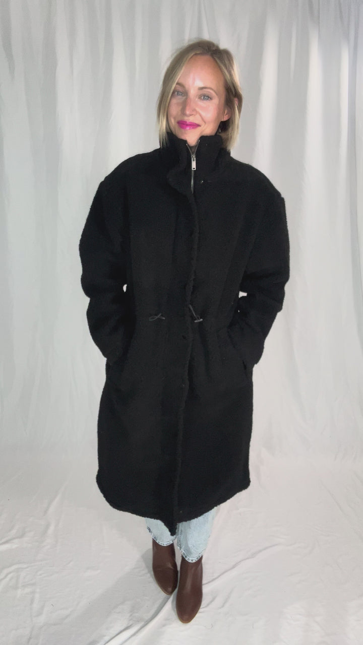 RD STYLE Mila Long Sherpa Coat- BLACK