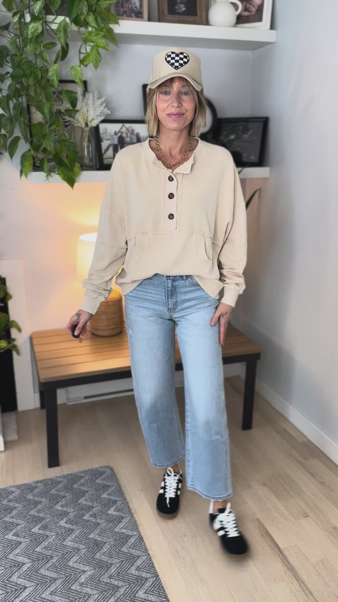 Shivy Waffle Henley Pullover- NATURAL