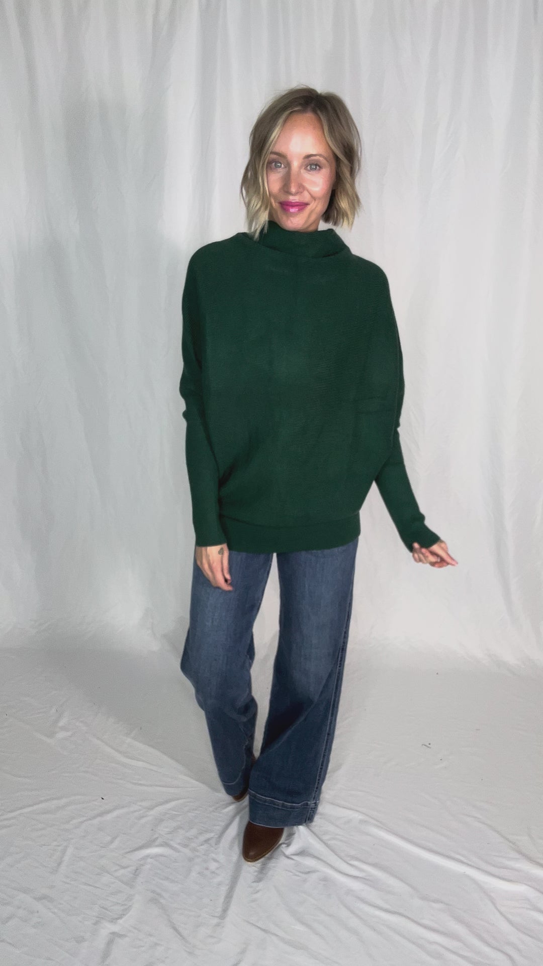 Wrenley Dolman Knit Sweater- HUNTER GREEN
