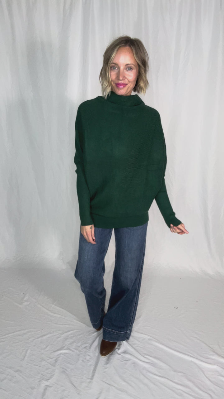 Wrenley Dolman Knit Sweater- HUNTER GREEN