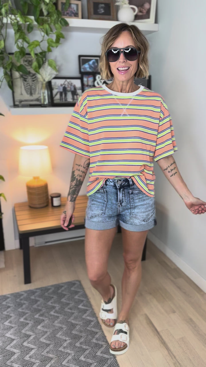 Zara Striped Relaxed Tee- APRICOT STRIPE