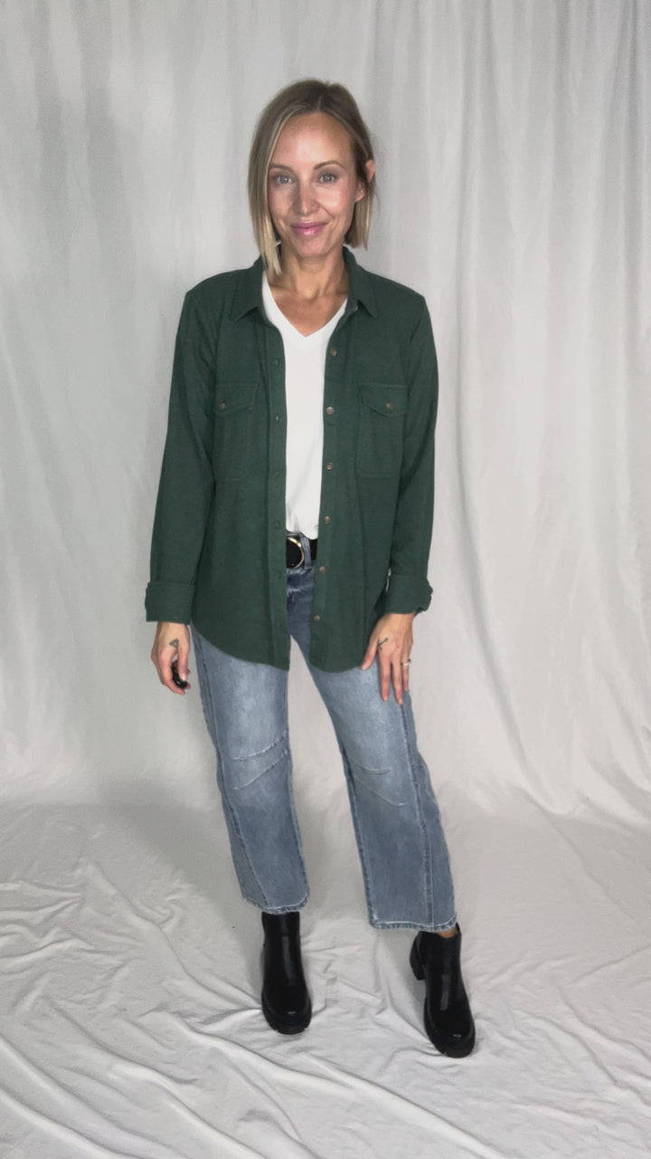 THREAD & SUPPLY Cassian Button Down Shacket- HTHR PINE