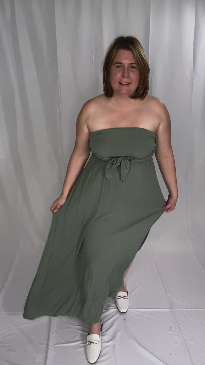 Liliana Washed Smocked Tube Dress- DARK SAGE-FINAL SALE