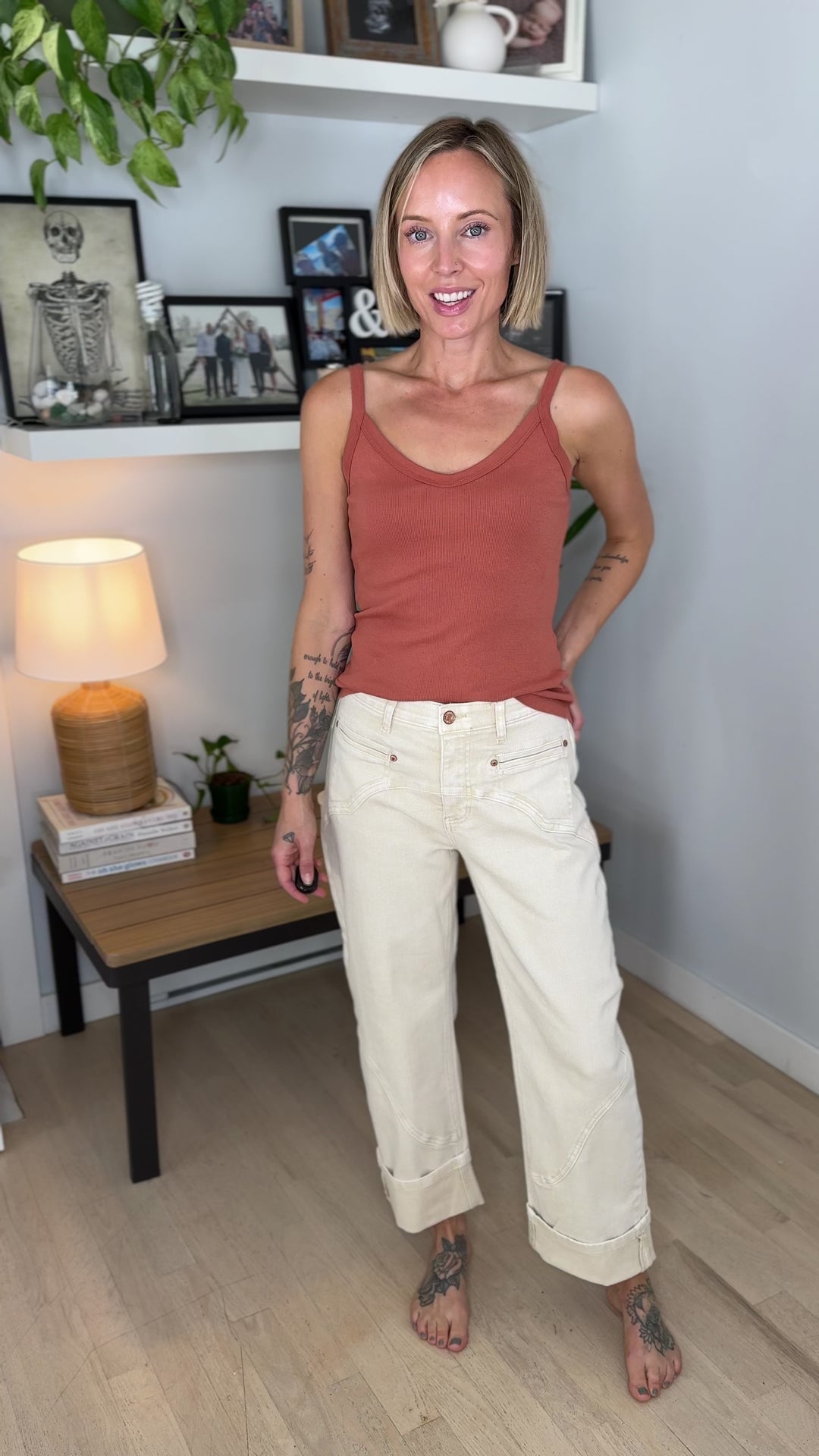 Saige Mapella Western Barrel High Rise Jeans- BEIGE