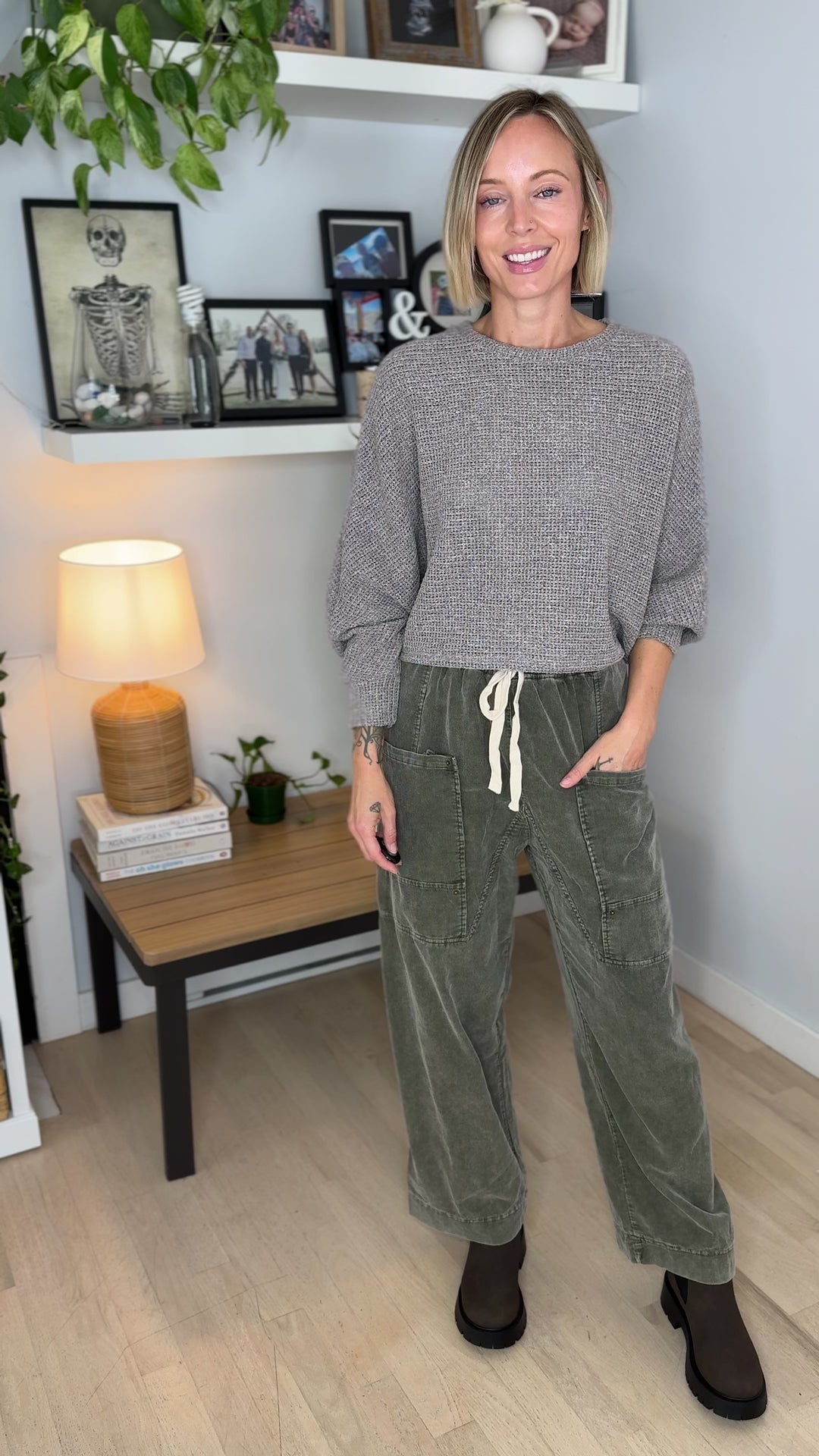 Chailyn Knit Bat Sleeve Crew Neck Sweater- HEATHER TAUPE