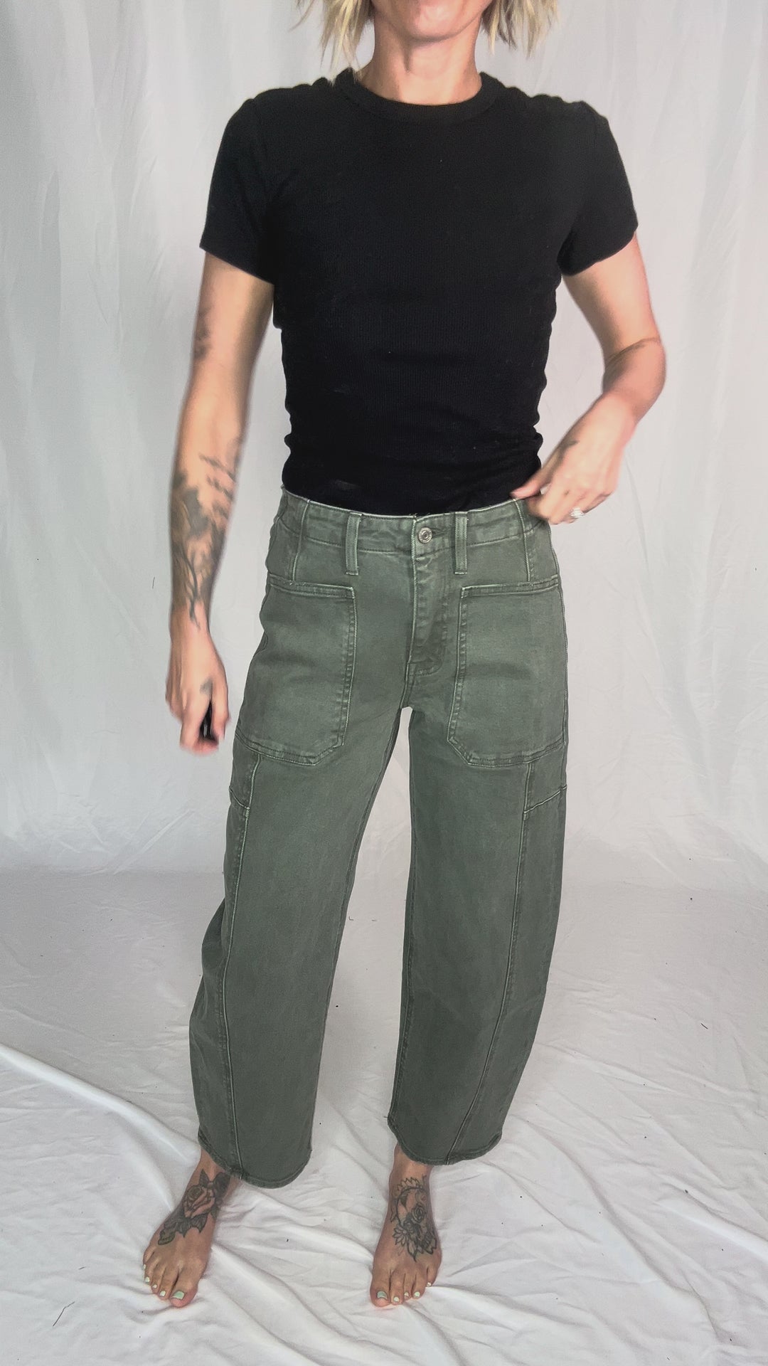 FLYING MONKEY Cypress Super High Rise Barrel Jeans- DEEP FOREST