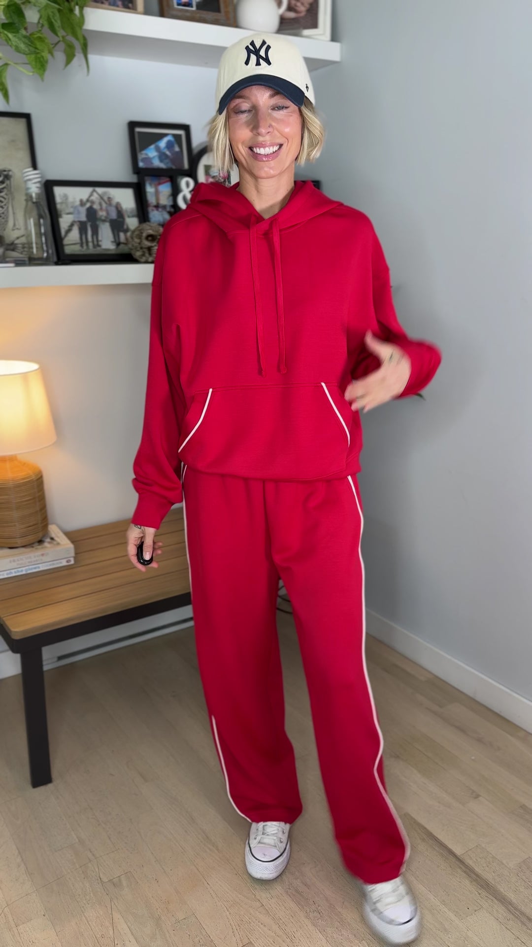 Miranda Modal Piping Hoodie- TRUE RED/CREAM