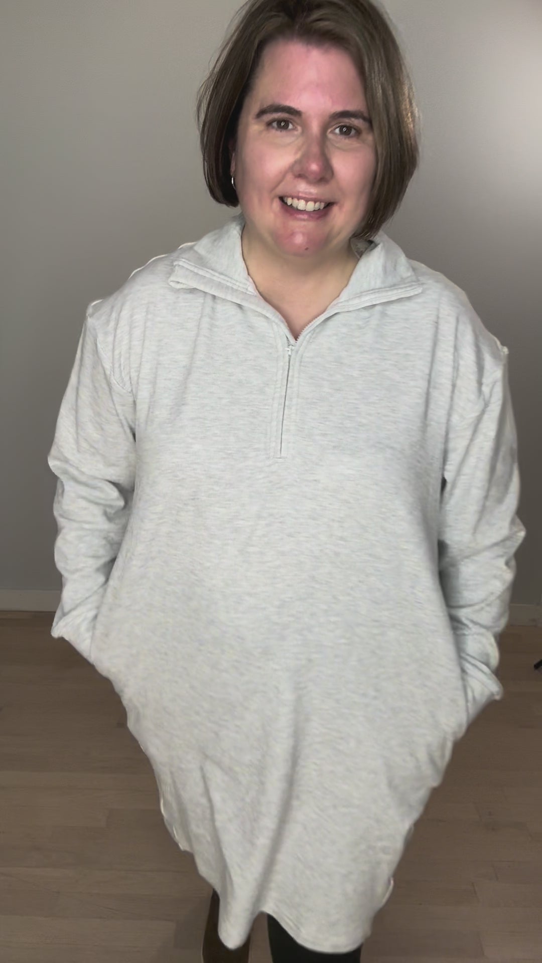 Logan 1/4 Zip Tunic Pullover- HTHR GREY