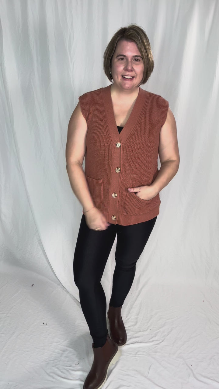 Dallas Chunky Knit Varsity Style Sweater- TERRACOTTA