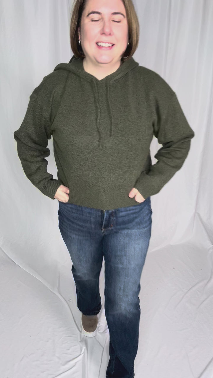 ONLY Rue Knit Hooded Sweater- OLIVE