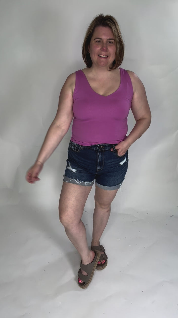 Lucy Double V Neck Jersey Tank-  RASPBERRY ROSE