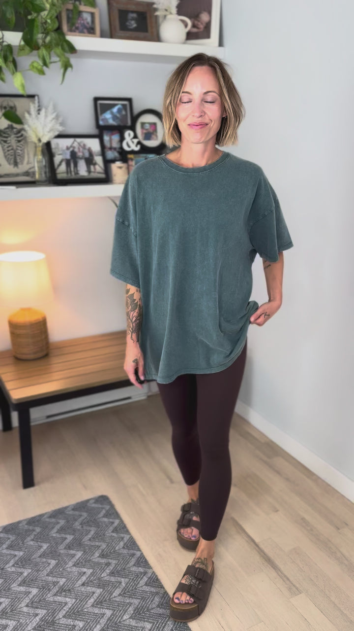 Keri Washed Cotton Boyfriend Tee- DARK TEAL