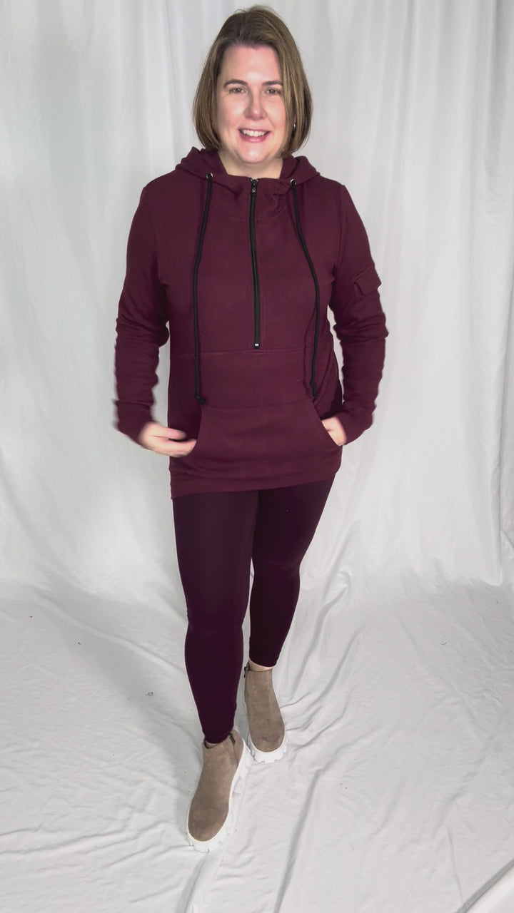 MICHELLE MAE Pixie 1/2 Zip Hoodie- BURGUNDY