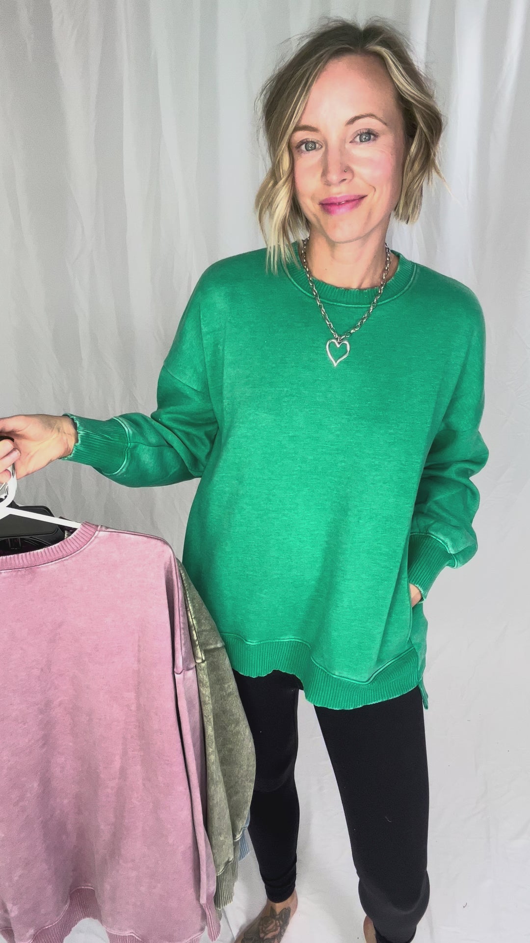 Caslo Acid Wash Fleece Pullover- KELLY GREEN