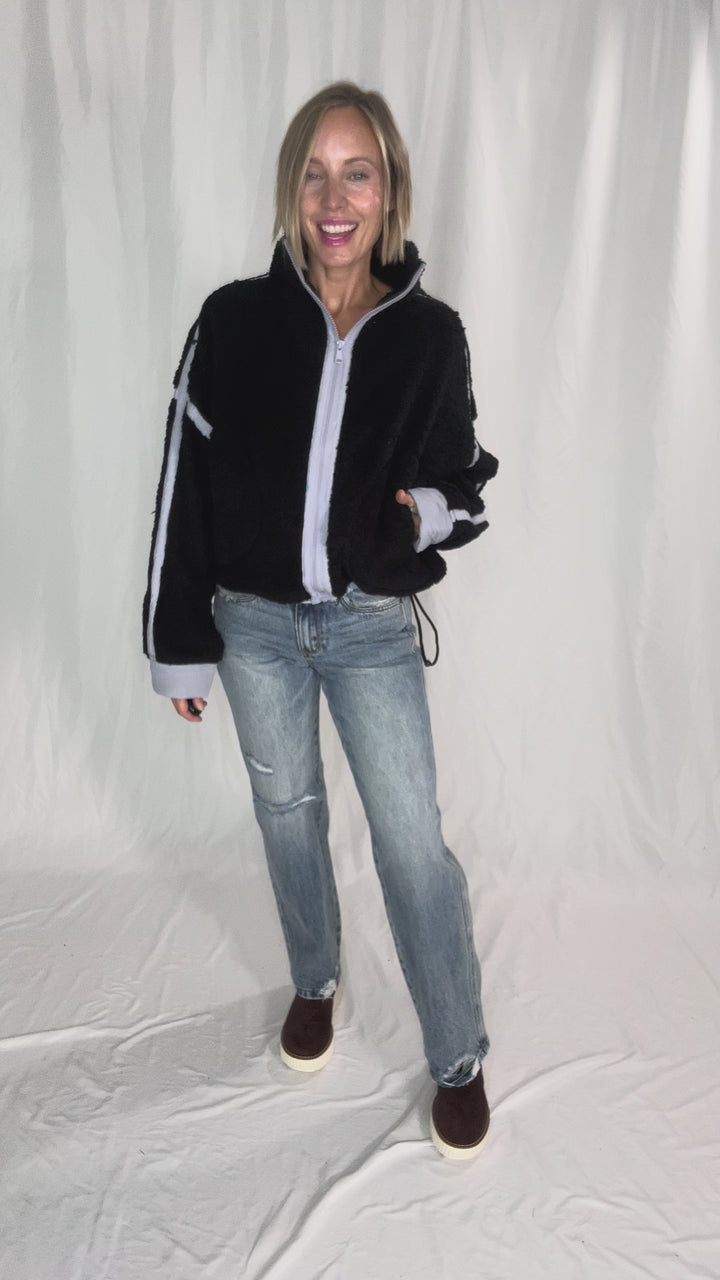 RD STYLE Jill Funnel Neck Sherpa- BLACK