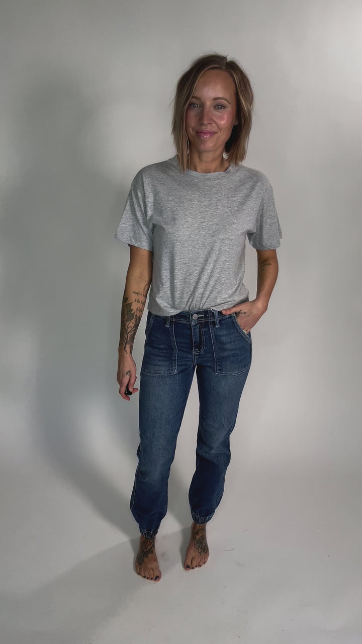 RISEN Tania High Rise Ankle Jogger Jeans- MEDIUM WASH-FINAL SALE