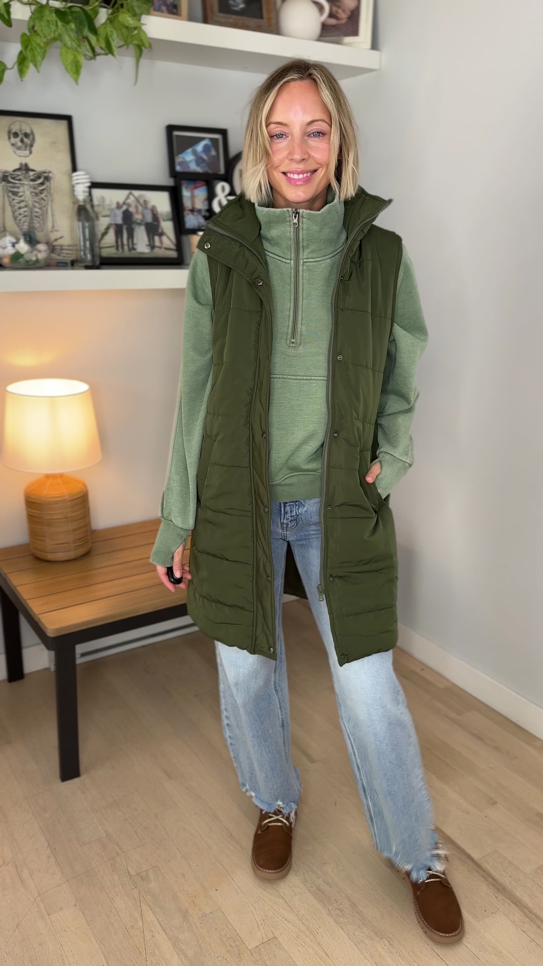 MICHELLE MAE Harlow Cling-Free Longline Vest- DARK OLIVE