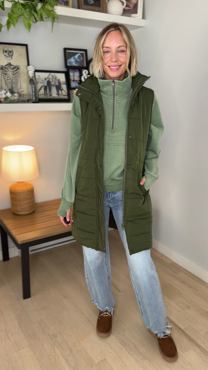 MICHELLE MAE Harlow Cling-Free Longline Vest- DARK OLIVE