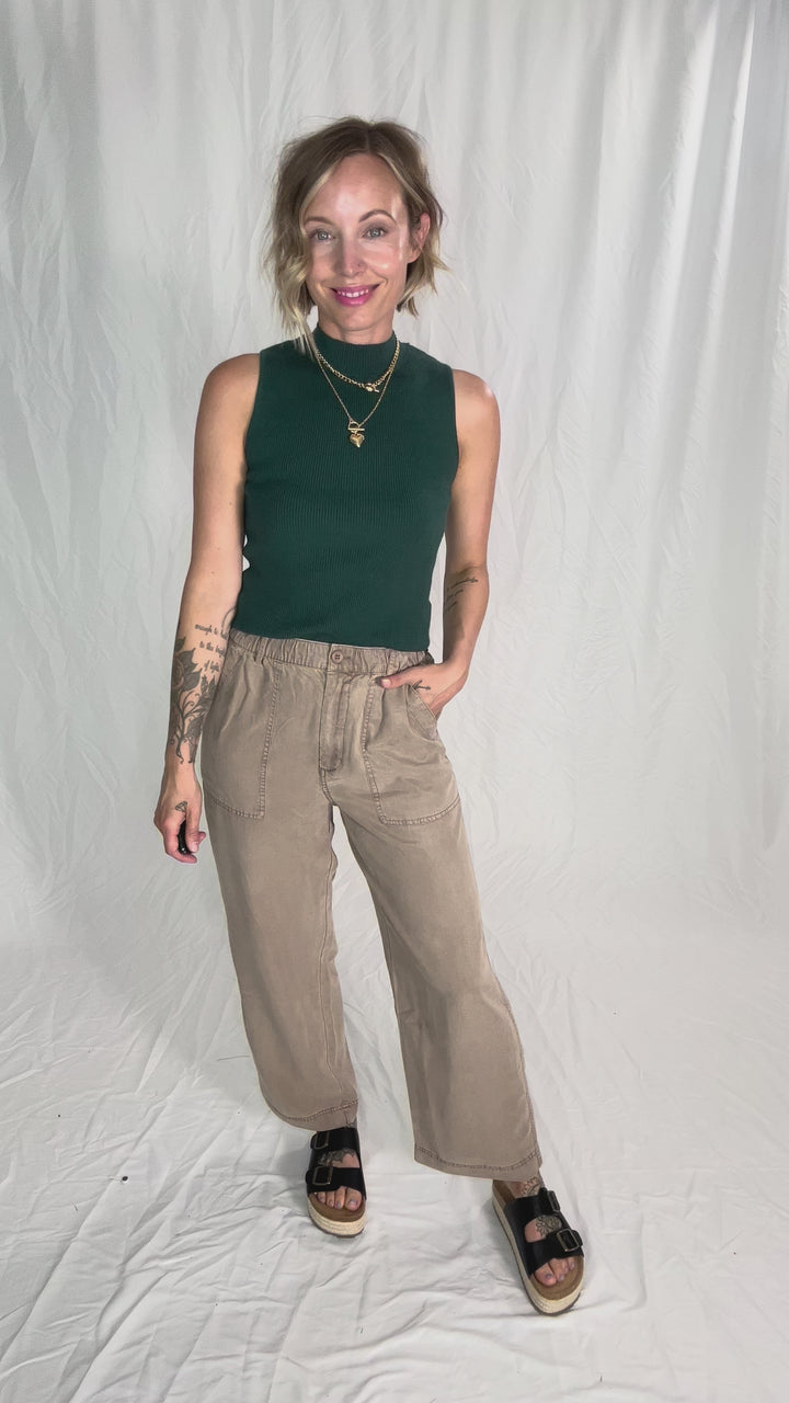Melena Mock Neck Ribbed Knit Tank- TEAL GREEN