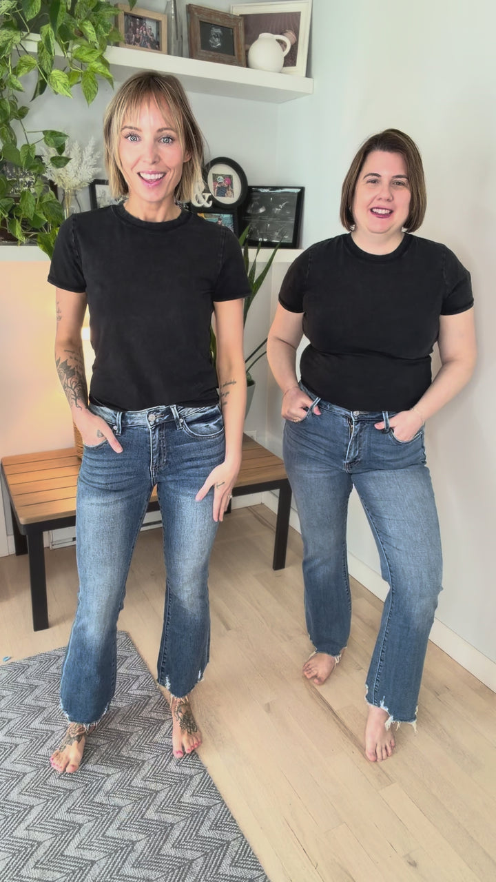 Mica Paige High Rise Ankle Flare Jeans- MEDIUM WASH