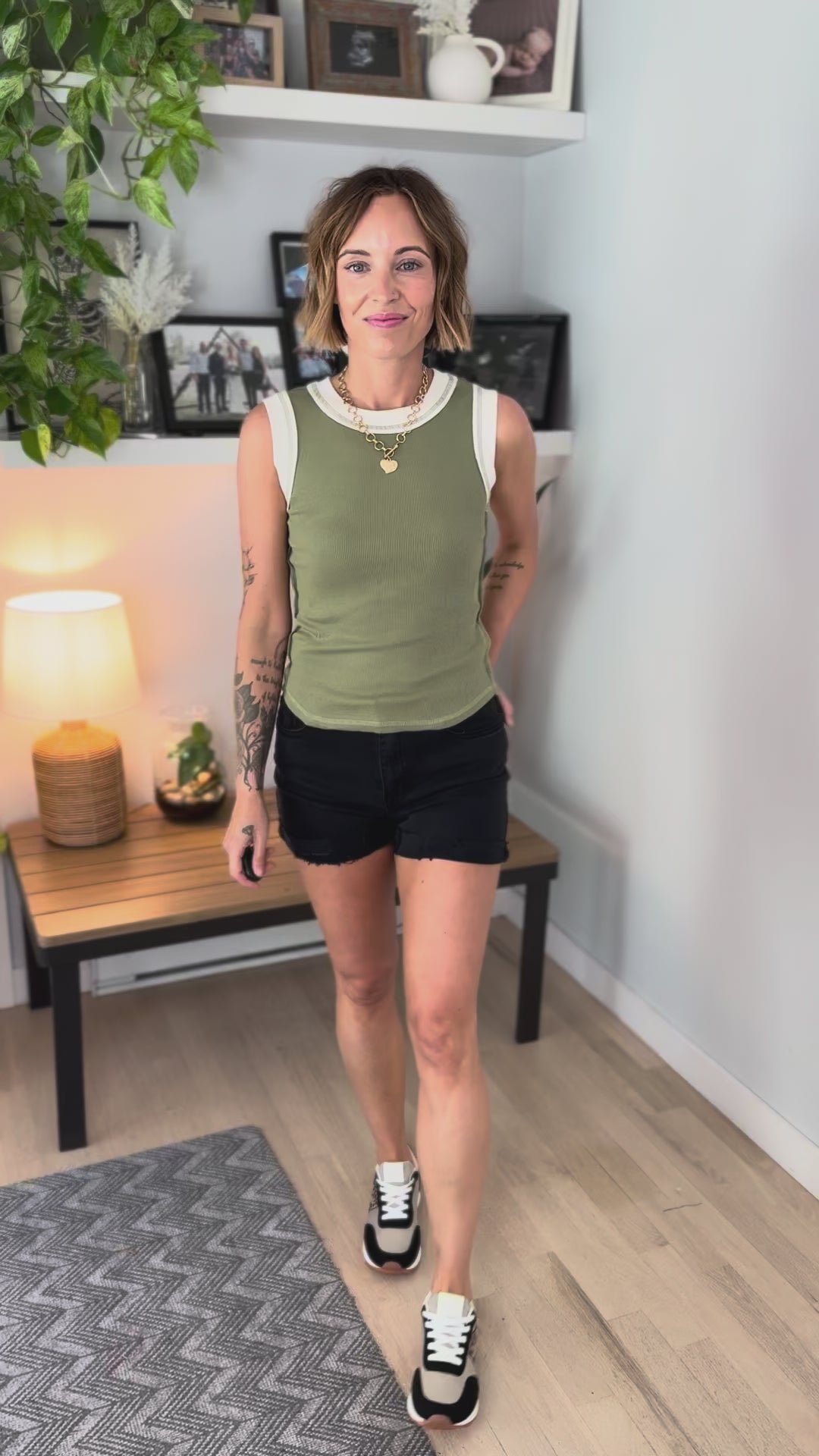 Tropic Contrast Trim Tank- LIGHT OLIVE
