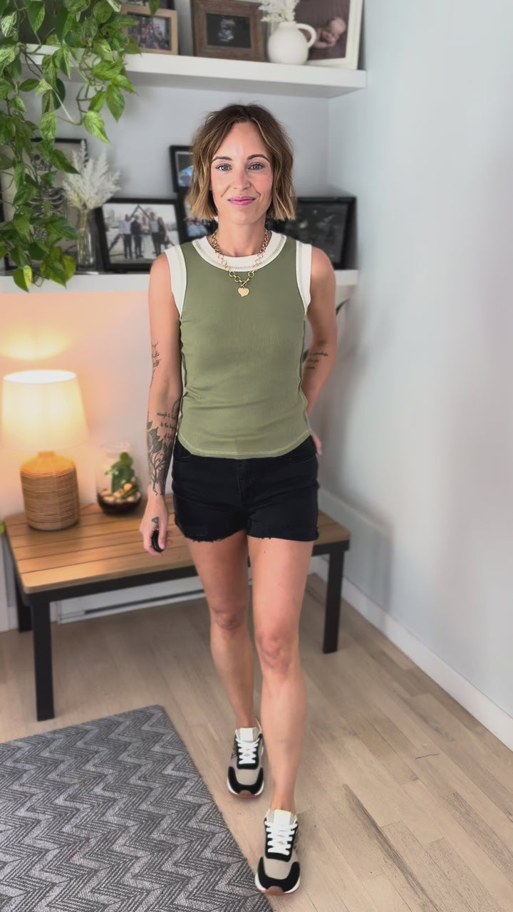 Tropic Contrast Trim Tank- LIGHT OLIVE