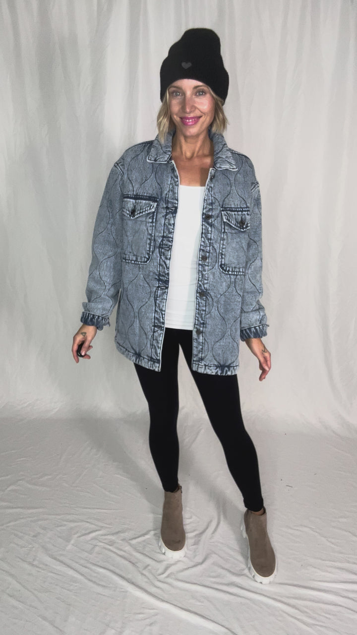 Deniva Quilted Denim Jacket- DENIM BLUE