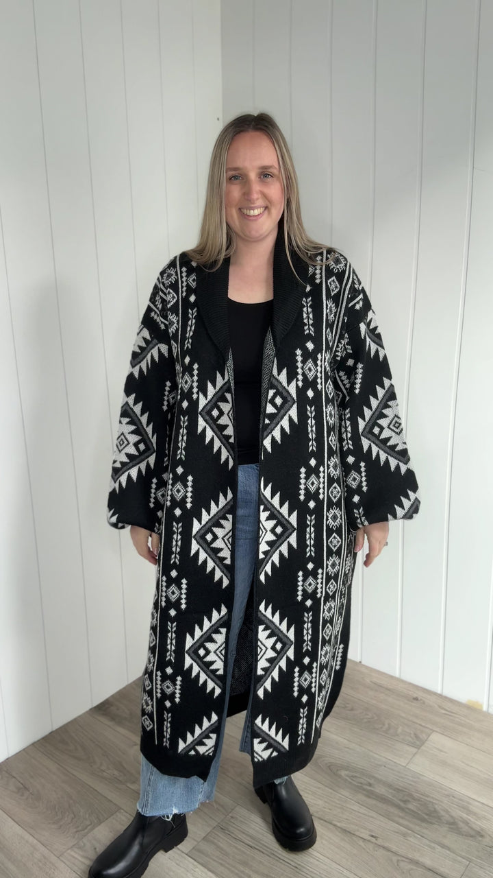Lennox Western Style Coatigan- BLACK & WHITE