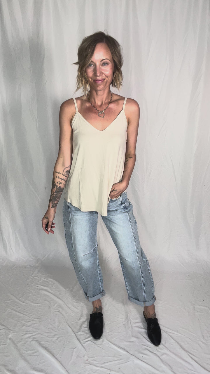 Khloe Reversible Spaghetti Cami- SAND BEIGE