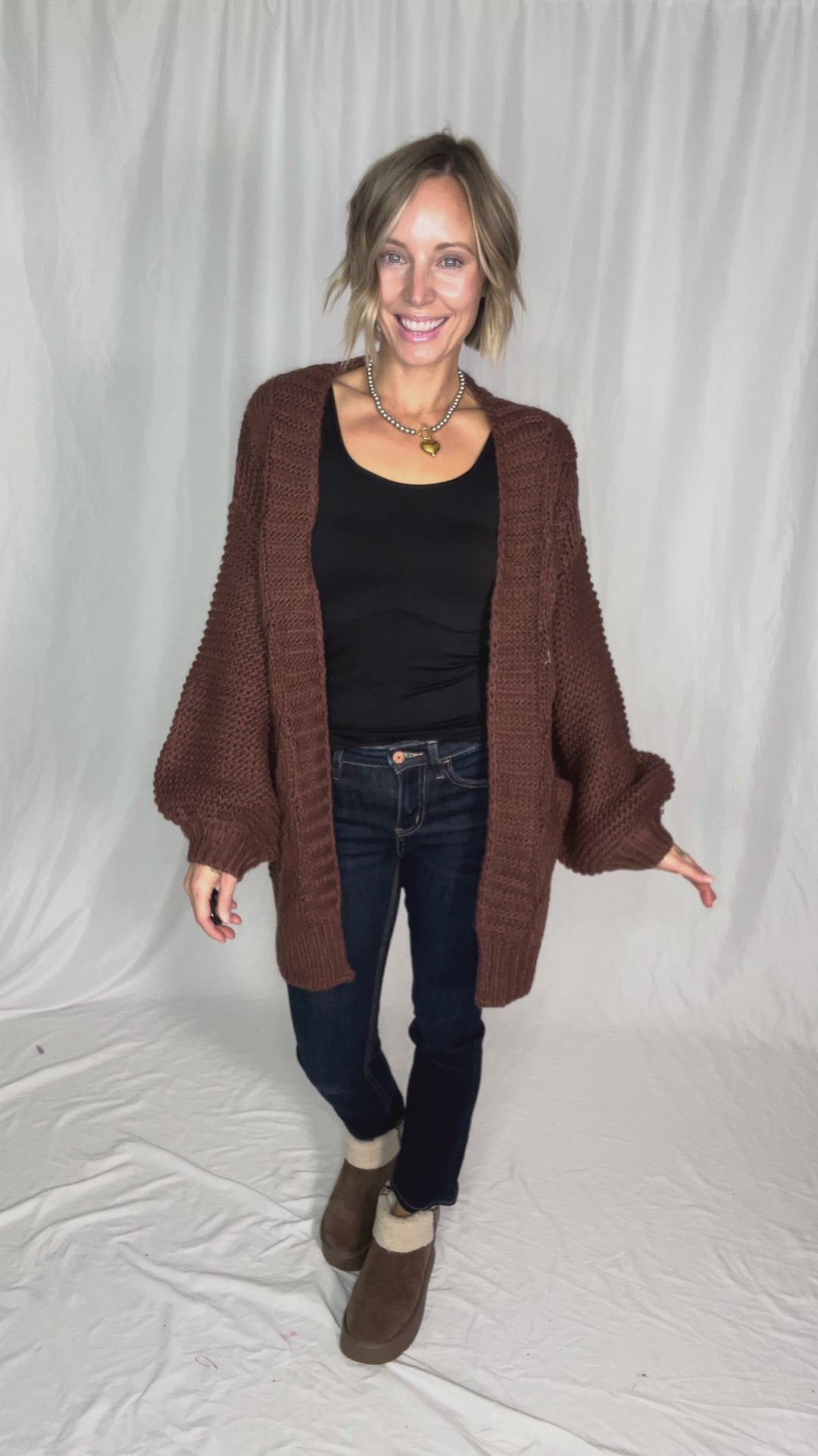 Velora Chunky Cable Knit  Cardigan- CHOCOLATE