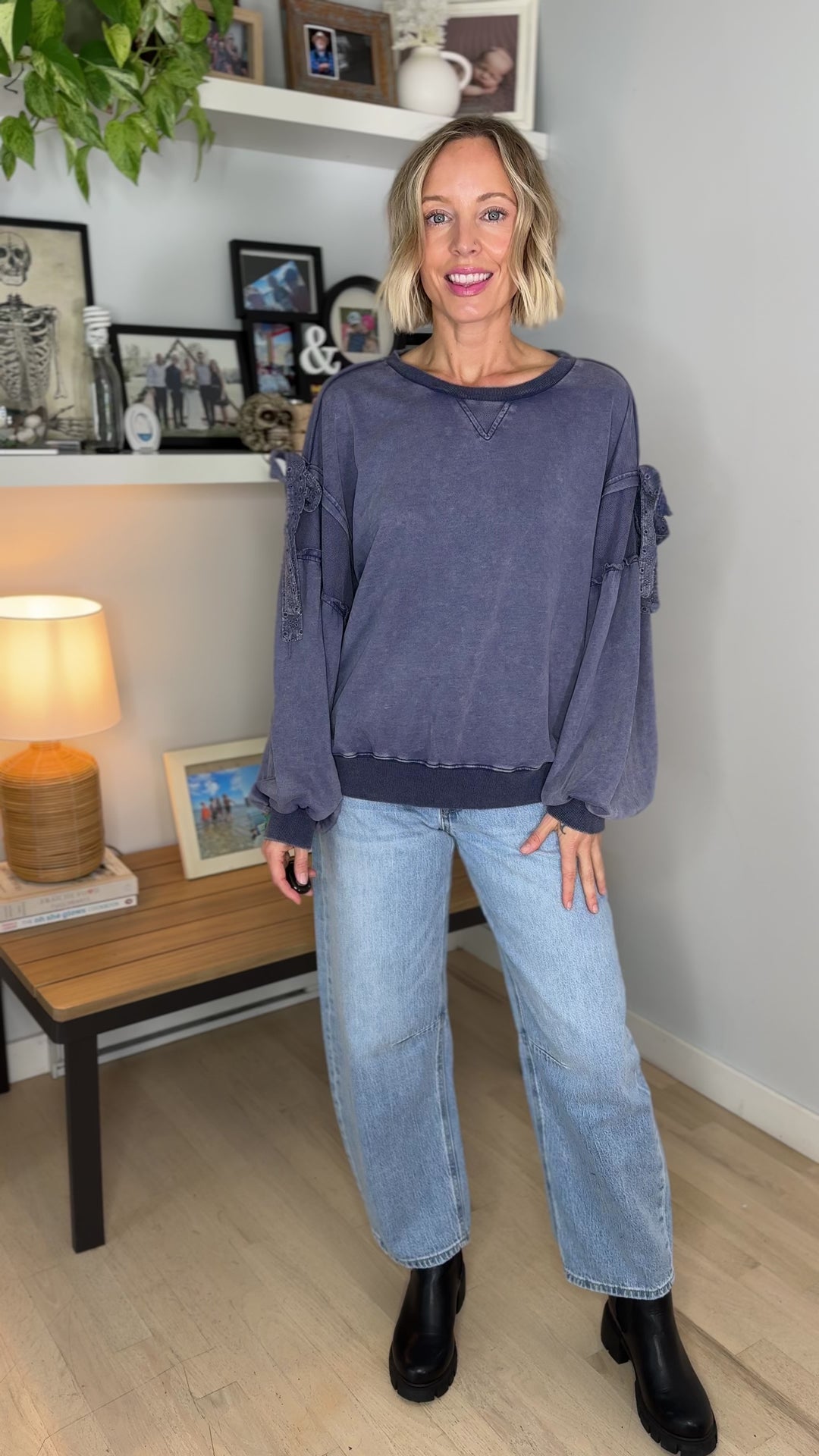 Percy Mineral Washed Pullover- BLUEBERRY