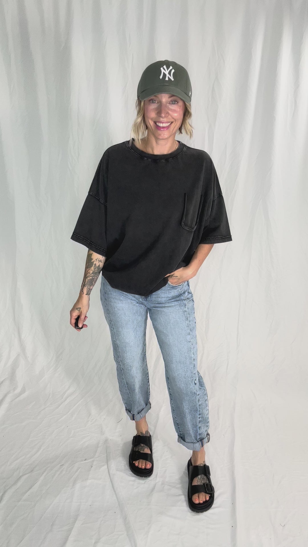 Brandi Mineral Wash Tunic Tee- BLACK
