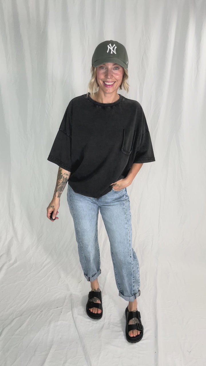 Brandi Mineral Wash Tunic Tee- BLACK