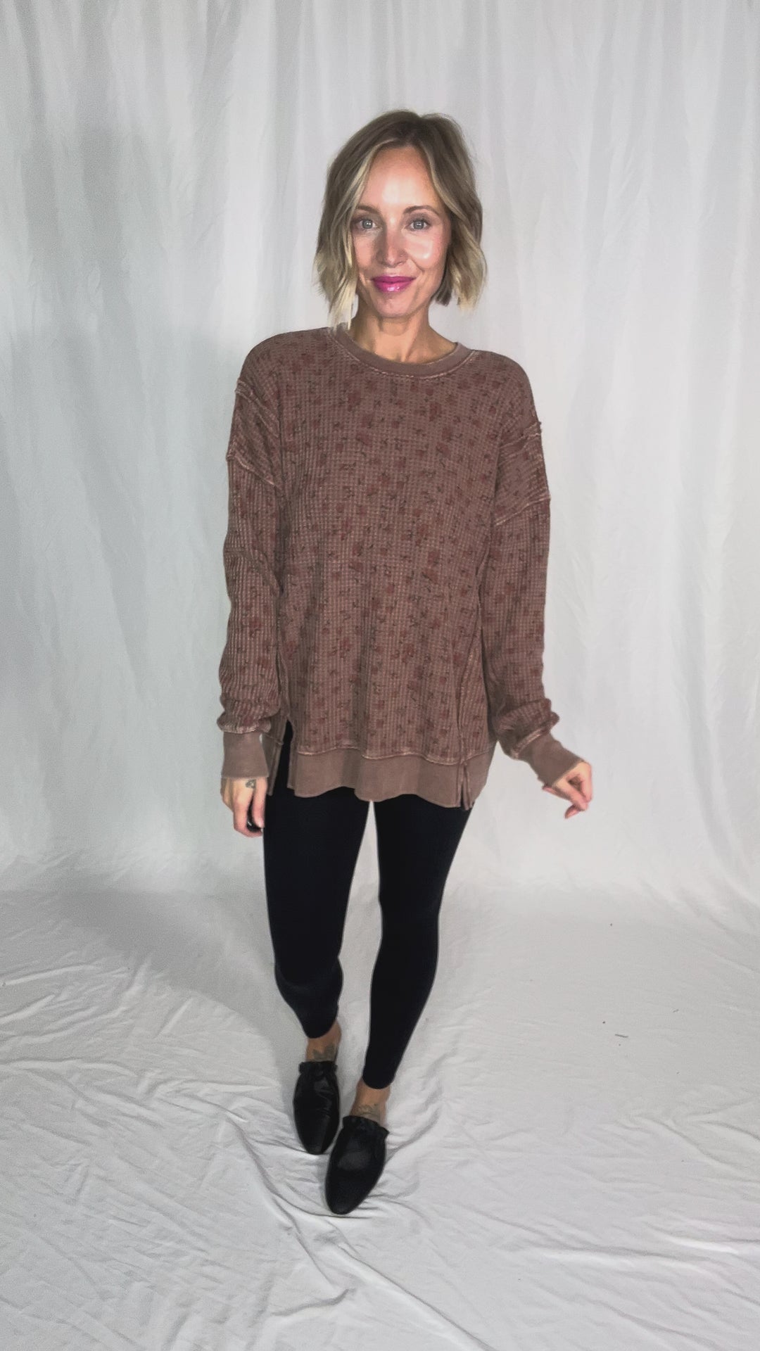 Inka Thermal Vintage Floral Pullover- MOCHA