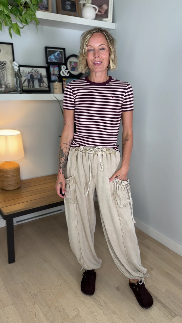 Only Val Organic Cotton Short Sleeve Top- FIG STRIPE HEART