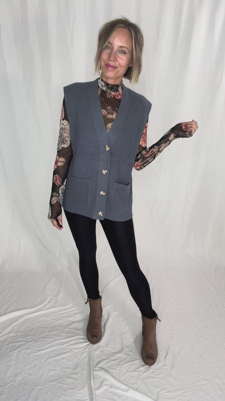 Dallas Chunky Knit Varsity Style Sweater- DENIM