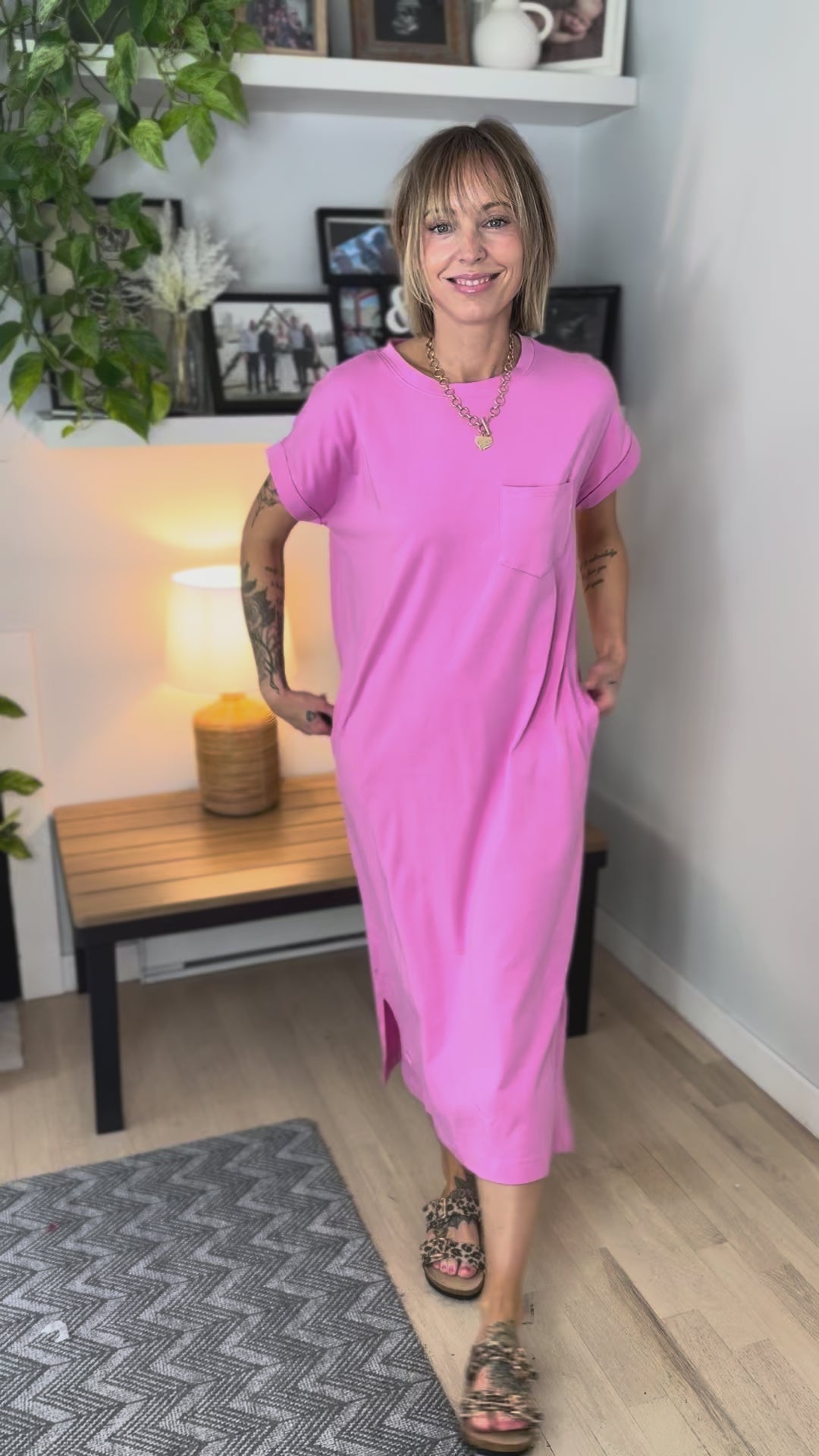 Yara Stretch Cotton Midi Dress- CANDY PINK