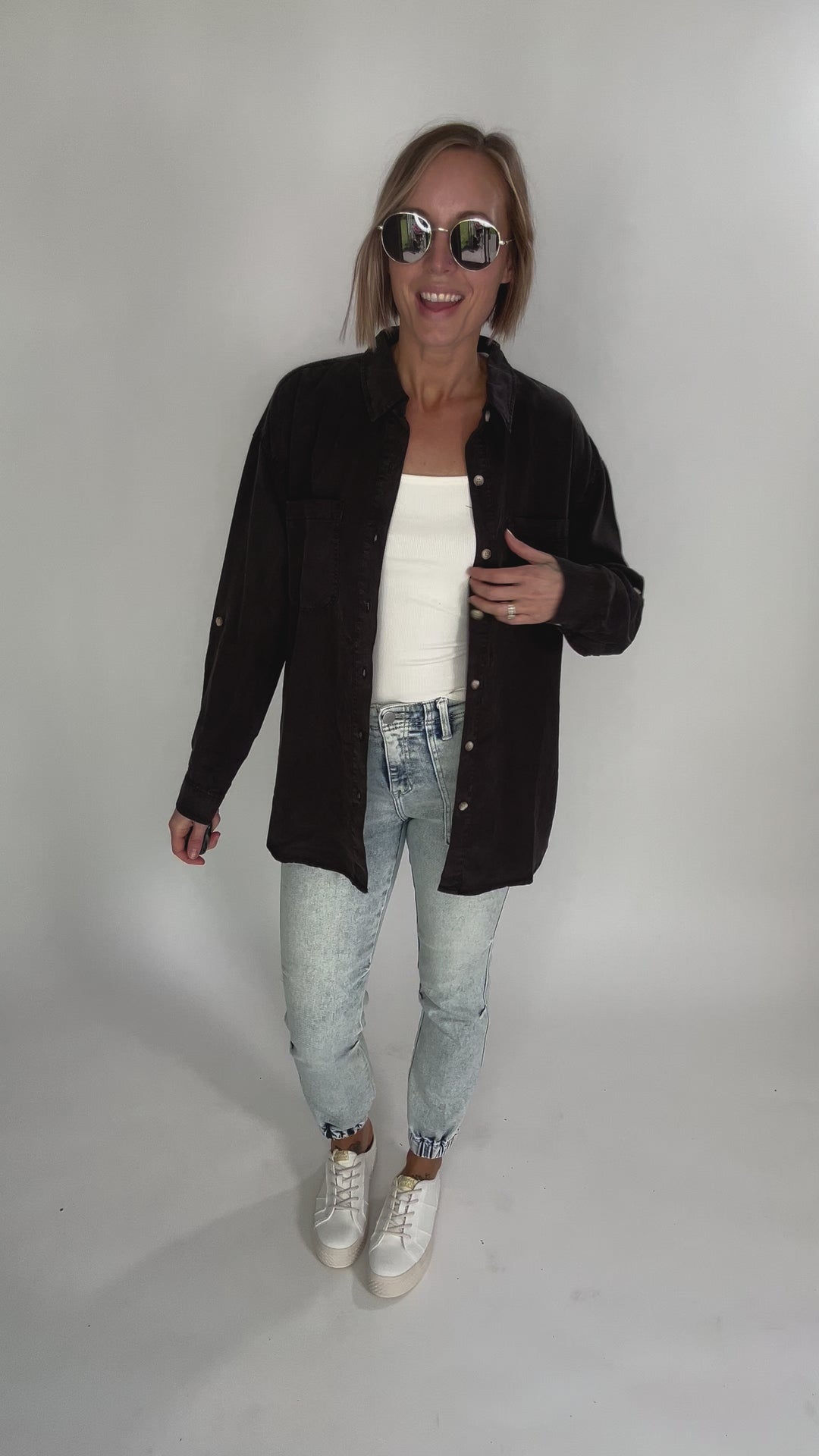 Astrid Soft Washed Tencel Button Shirt- CHARCOAL-FINAL SALE