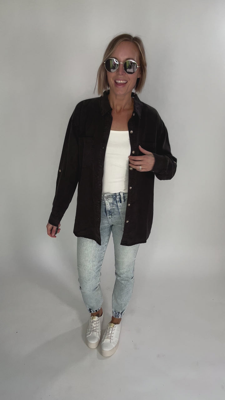 Astrid Soft Washed Tencel Button Shirt- CHARCOAL-FINAL SALE
