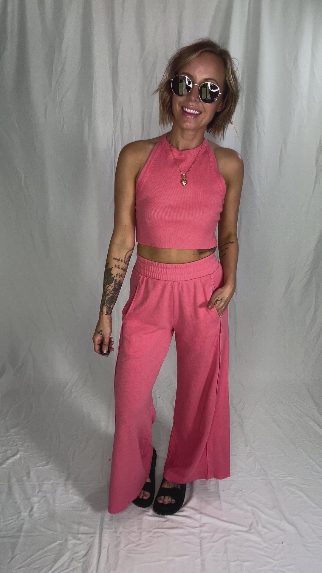 Evangeline Halter Set- BUBBLE PINK-FINAL SALE