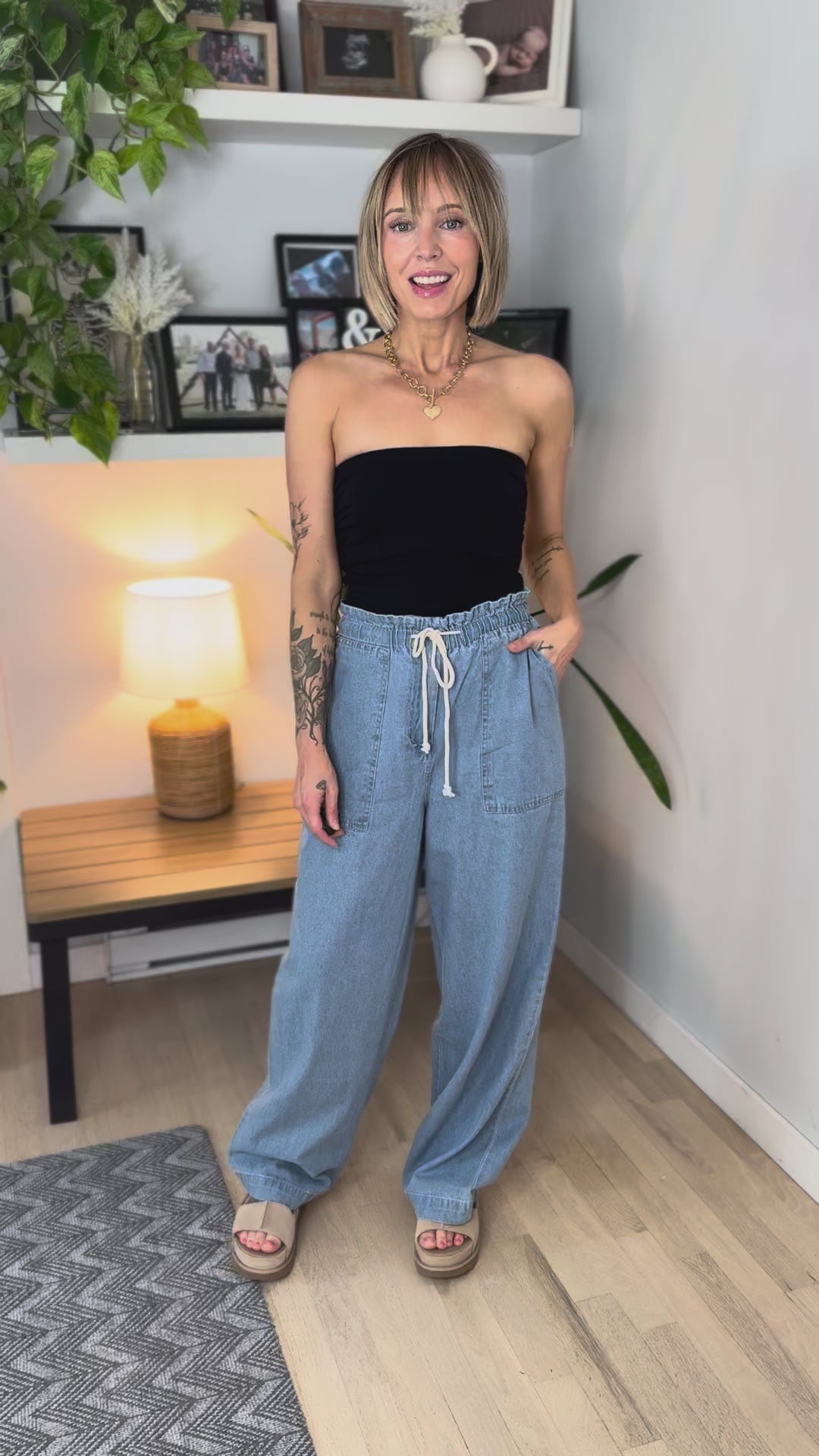 Golden Hour Tie Waist Pants- LIGHT BLUE DENIM-FINAL SALE